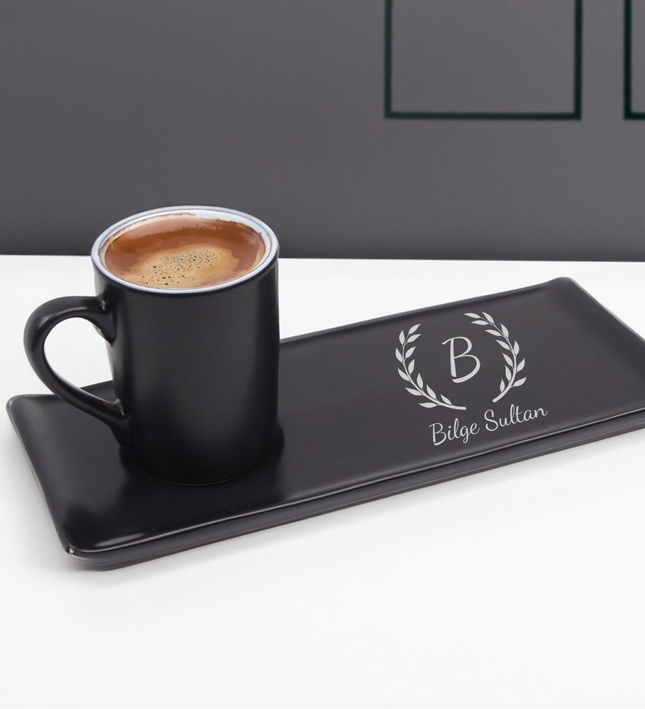 Tabaklı Siyah Türk Kahvesi Fincanı