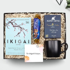 Ikigai Kitabı & Siyah Mat Kupa & Alerya Premium Filtre Kahve & Godiva 30gr Domes Çikolata Hediye Seti #1