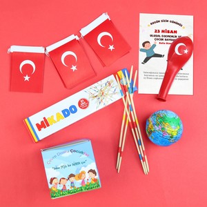 Asma Türk Bayrağı & Türk Bayraklı Balon & Dünya Baskılı Stres Topu & Çocuk Dikim Kiti & Mikado Hediye Seti