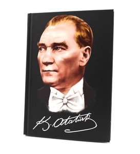 Mustafa Kemal Atatürk Resimli Defter & Atatürk İmzalı Siyah Metal Kutulu Mum & Beyaz Fincan Hediye Seti #4
