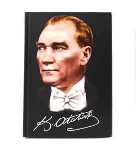 Kişiye Özel Siyah Dolma Kalem & Mustafa Kemal Atatürk Resimli Defter & Yıldız Desenli Siyah Mat Kupa Hediye Seti #4