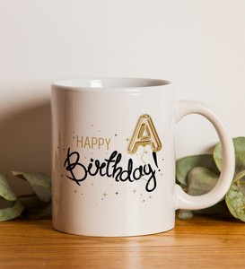 Kişiye Özel Harfli Happy Birthday Kupa & Godiva Napoliten Çikolata & Doğum Günü Yıldız Mum Hediye Seti #2